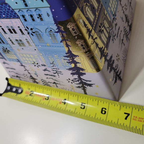 LIGHT UP HOUSE Metal Tin Decor, blue snow scene metal pyramid tin container can - Picture 14 of 15